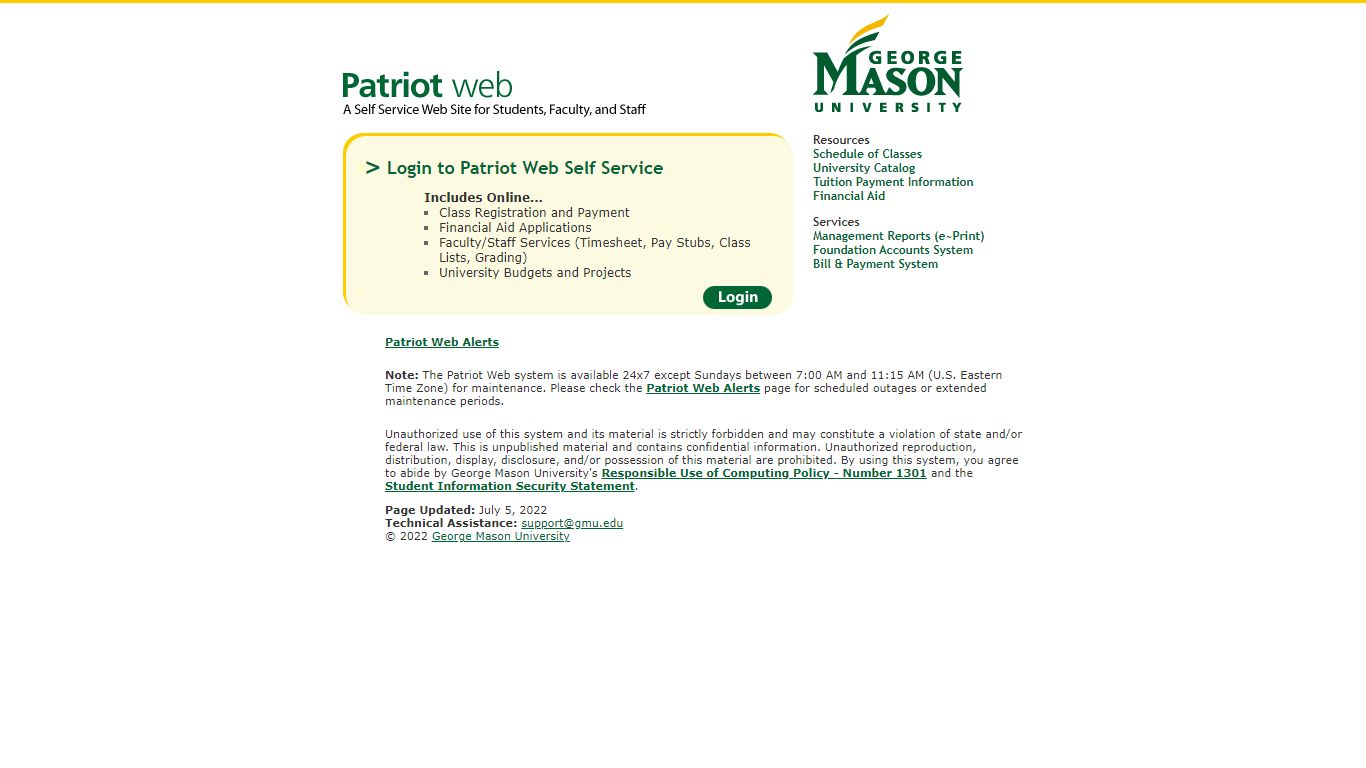 George Mason University - Patriot Web - A Self Service Web Site for ...