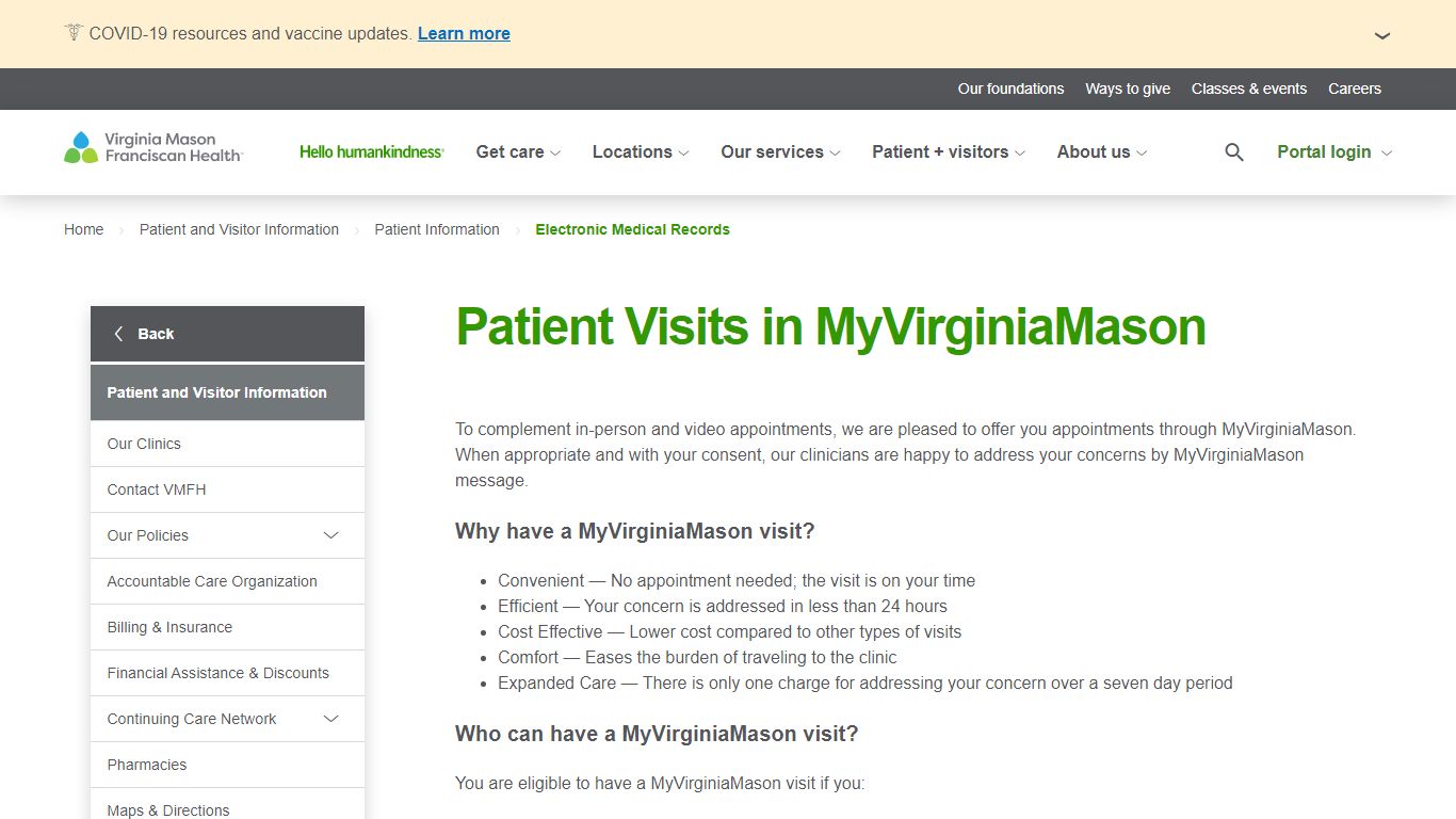 Patient Visits in MyVirginiaMason - VMFHORG